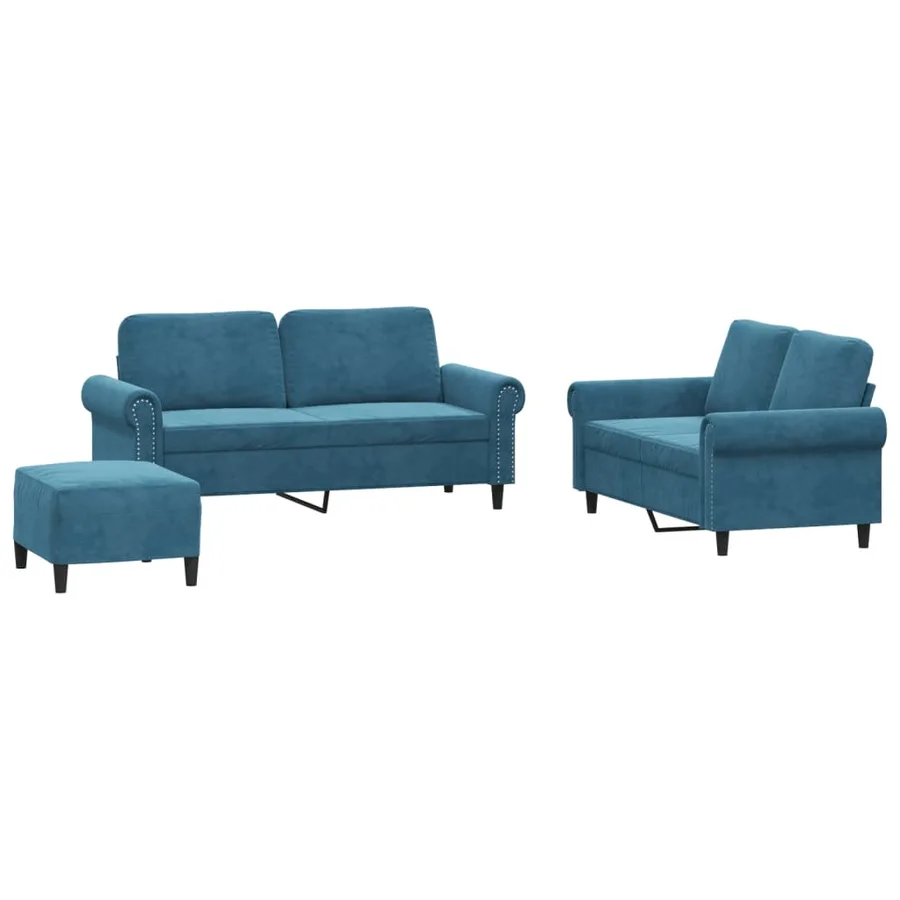 Ensemble de canapés 3 pcs avec coussins Bleu Velours - 2