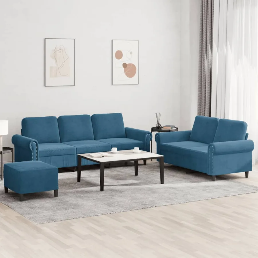 Ensemble de canapés 3 pcs avec coussins Bleu Velours