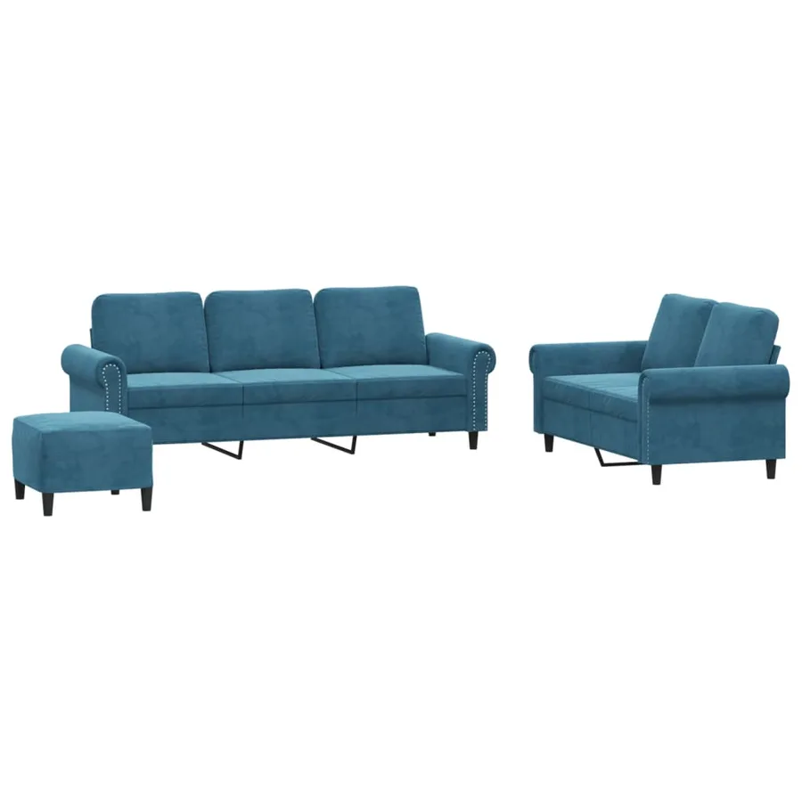 Ensemble de canapés 3 pcs avec coussins Bleu Velours - 2