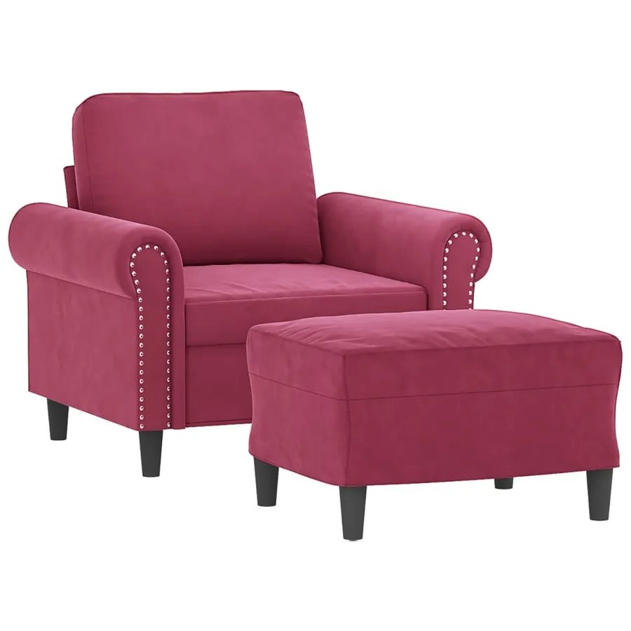 Fauteuil avec repose-pied Rouge bordeaux 60 cm Velours - 3