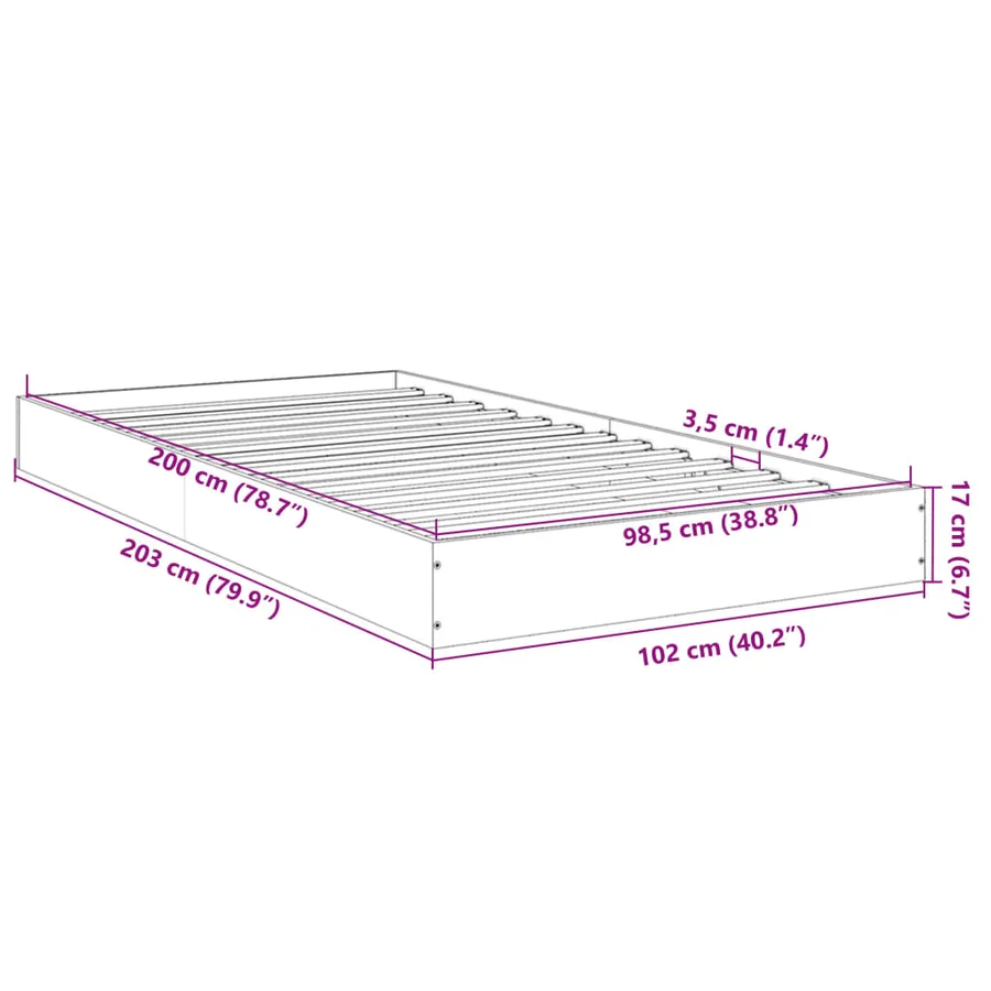 Cadre de lit sans matelas sonoma gris 100x200 cm - 10