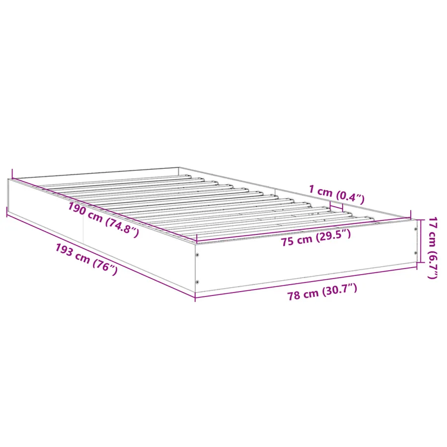 Cadre de lit sans matelas gris béton 75x190 cm - 10