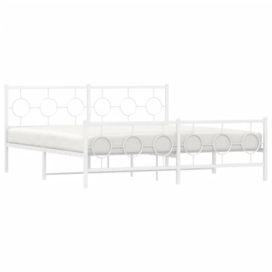 Cadre de lit métal sans matelas et pied de lit blanc 180x200 cm - 4
