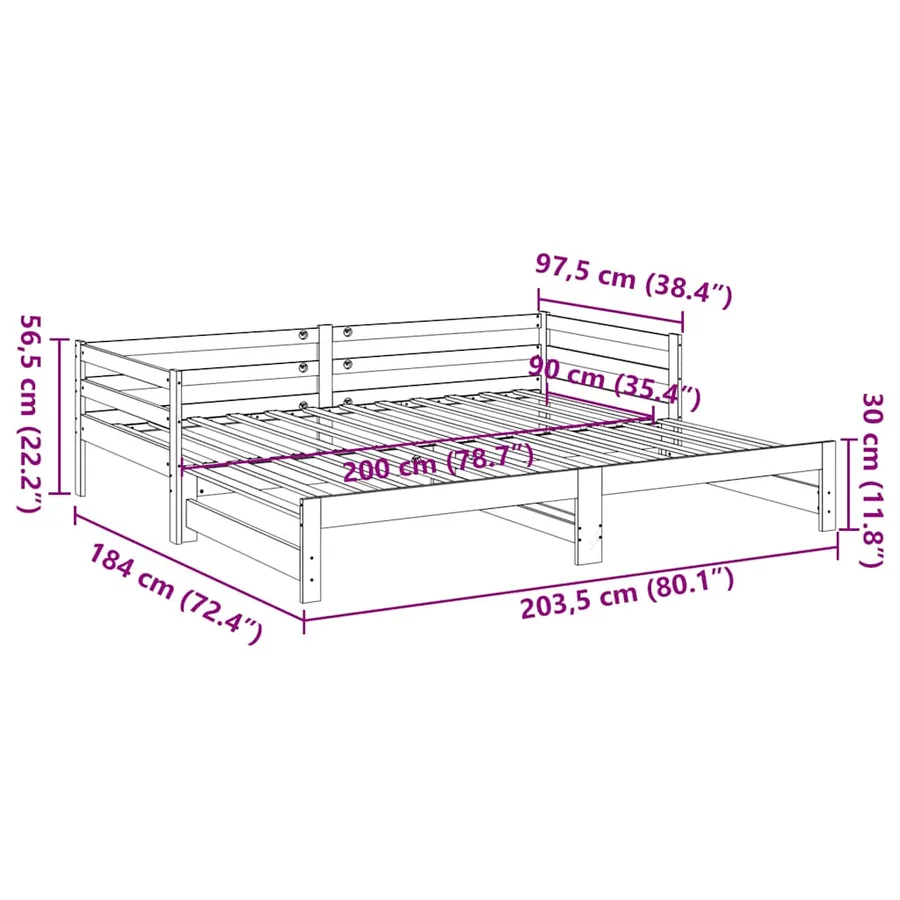 Lit de jour et lit gigogne sans matelas 90x200 cm bois massif - 13
