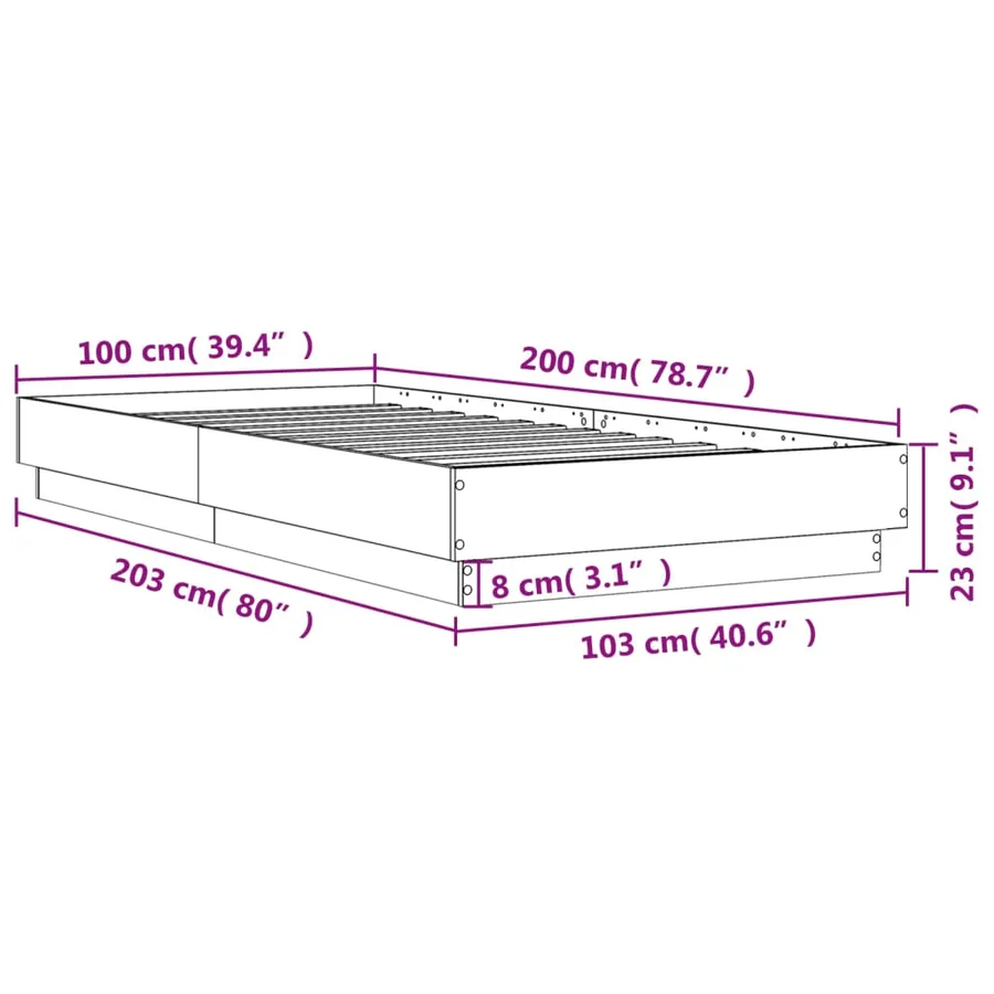 Cadre de lit sans matelas blanc 100x200 cm bois d'ingénierie - 9