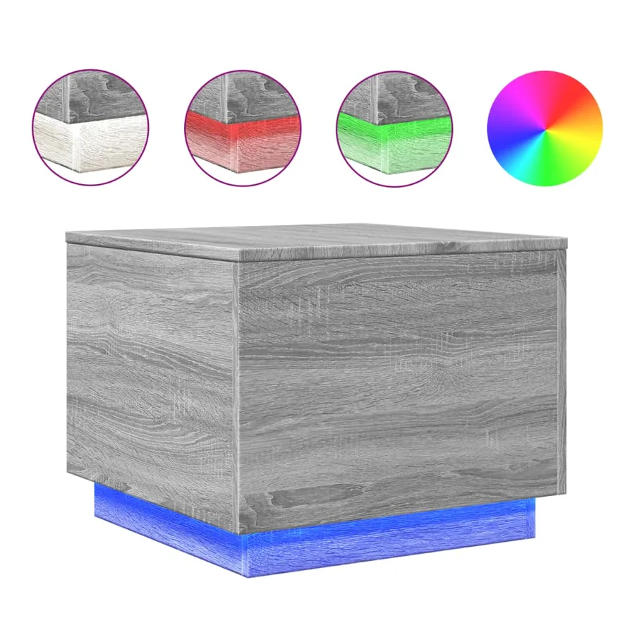 Table basse avec lumières LED sonoma gris 50x50x40 cm - 2