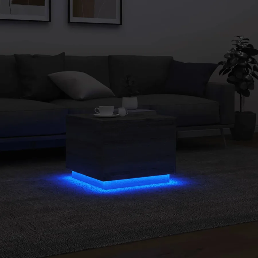 Table basse avec lumières LED sonoma gris 50x50x40 cm - 5