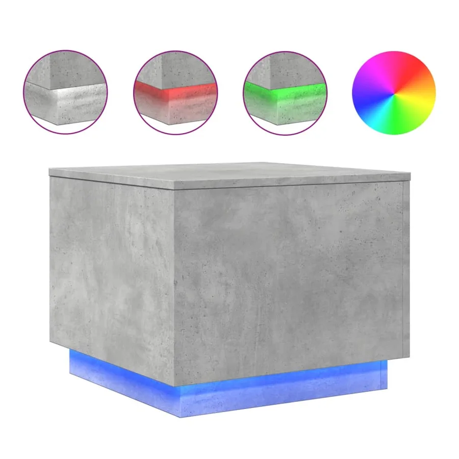 Table basse avec lumières LED gris béton 50x50x40 cm - 2
