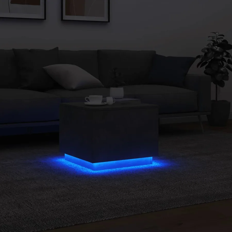 Table basse avec lumières LED gris béton 50x50x40 cm - 5