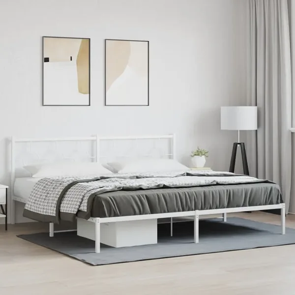 Cadre de lit métal sans matelas et tête de lit blanc 193x203 cm