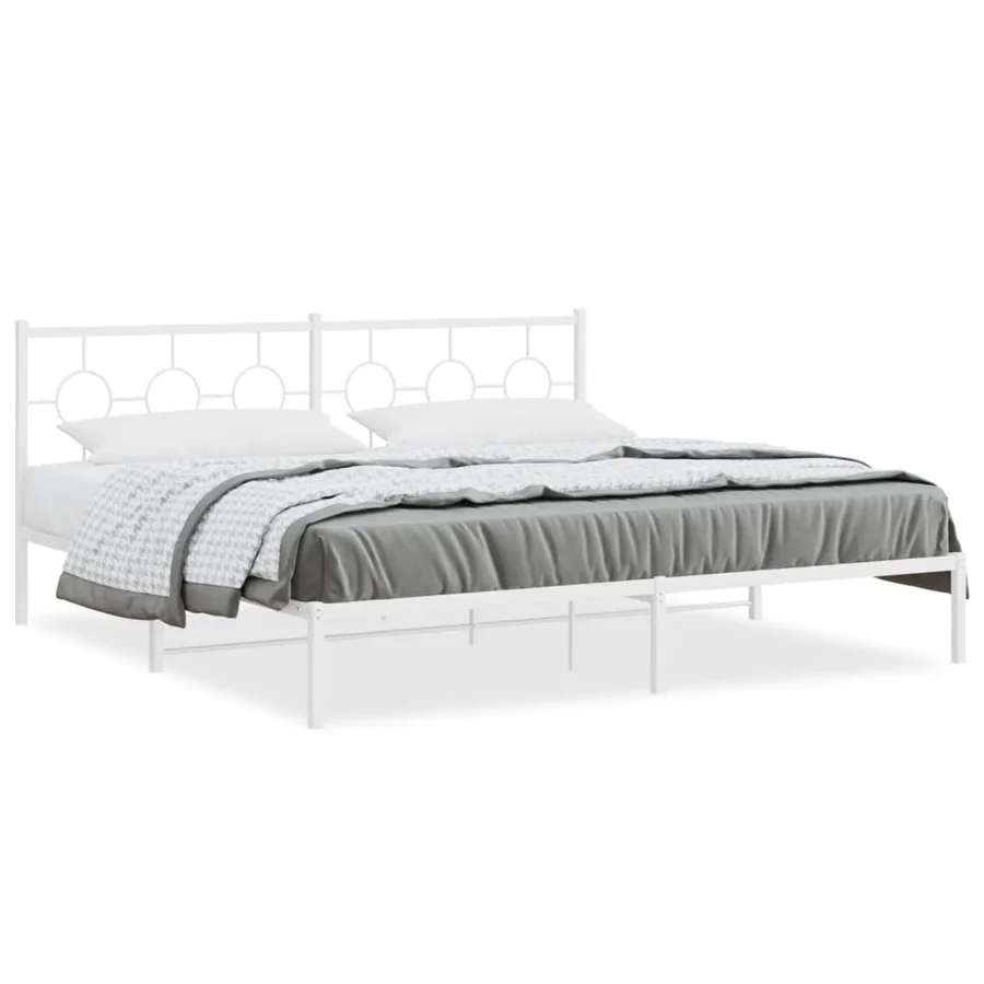 Cadre de lit métal sans matelas et tête de lit blanc 193x203 cm - 2