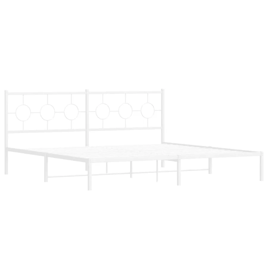 Cadre de lit métal sans matelas et tête de lit blanc 193x203 cm - 3