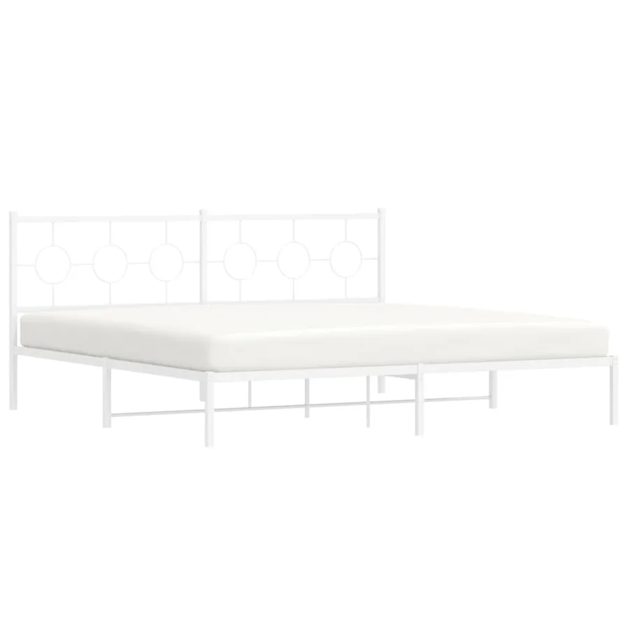 Cadre de lit métal sans matelas et tête de lit blanc 193x203 cm - 4