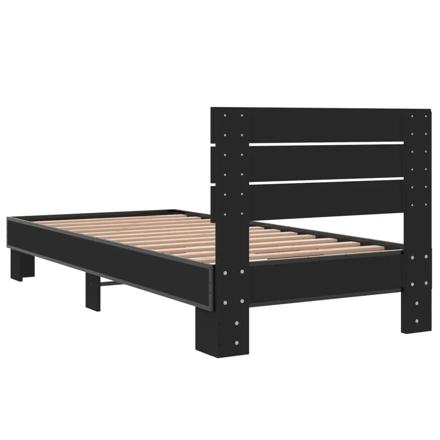 Cadre de lit sans matelas noir 90x200 cm - 6