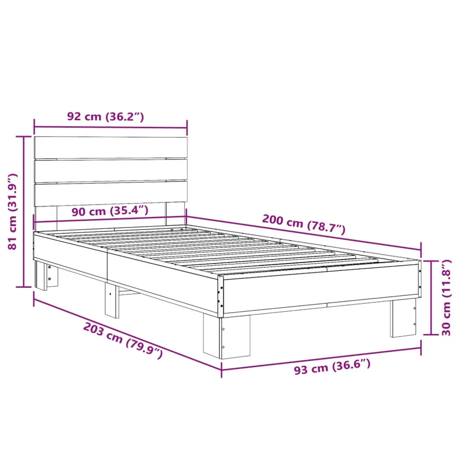 Cadre de lit sans matelas noir 90x200 cm - 9