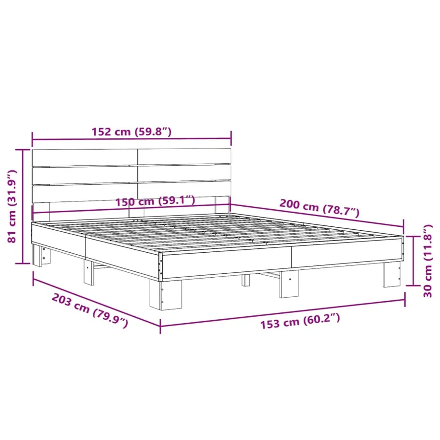 Cadre de lit sans matelas chêne marron 150x200 cm - 9