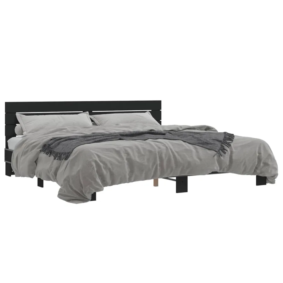 Cadre de lit sans matelas noir 200x200 cm - 2