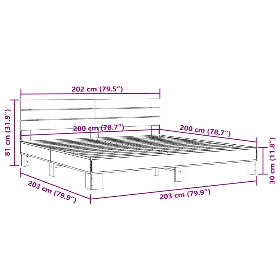 Cadre de lit sans matelas noir 200x200 cm - 9