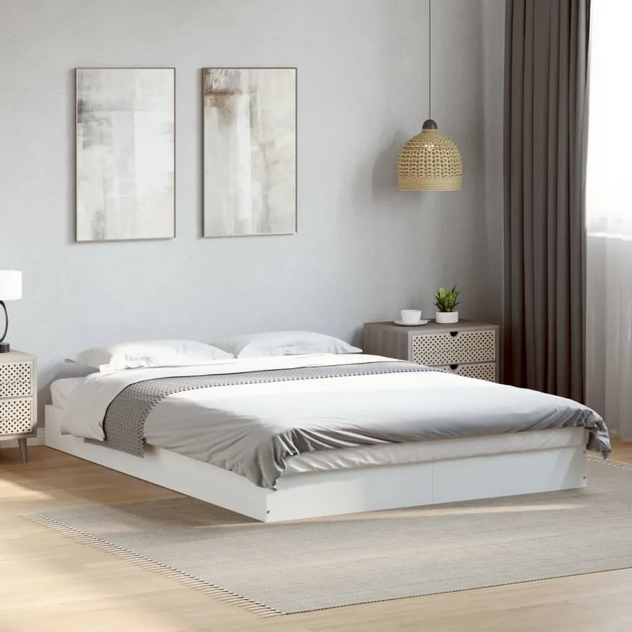 Cadre de lit sans matelas blanc 140x200 cm bois d'ingénierie