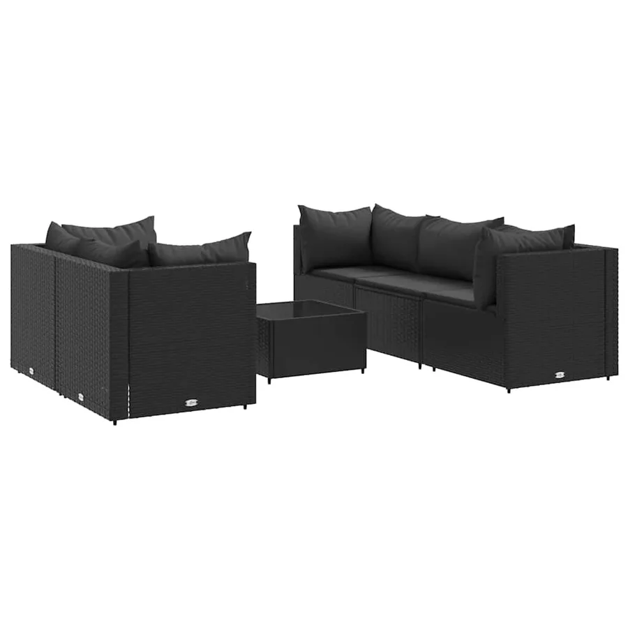 Salon de jardin 6 pcs avec coussins Noir Résine tressée - 2