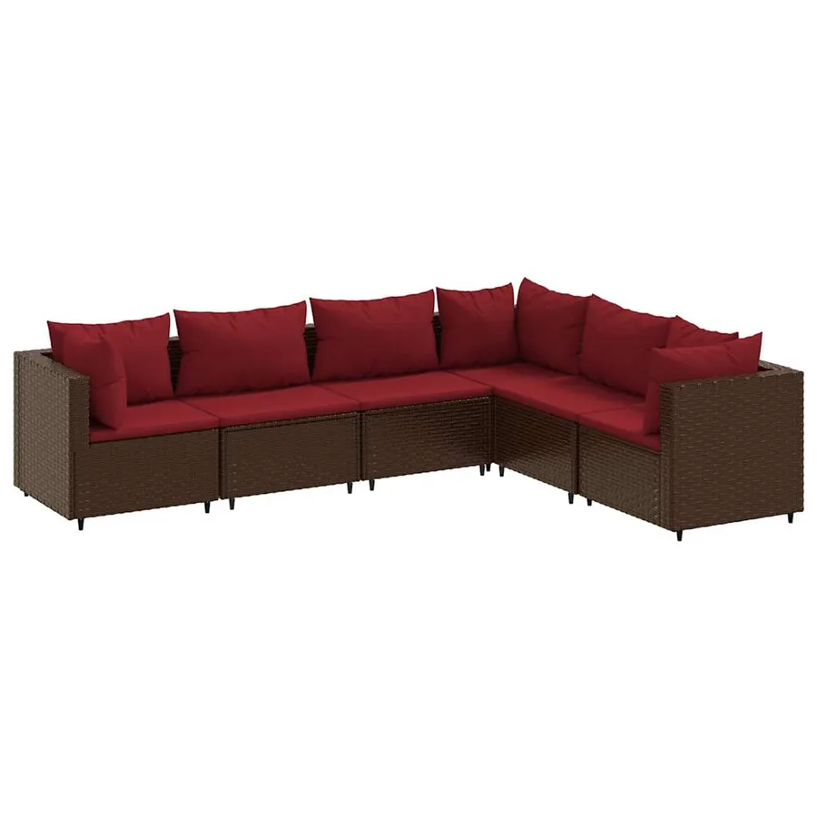 Salon de jardin 6 pcs avec coussins Marron Résine tressée - 2