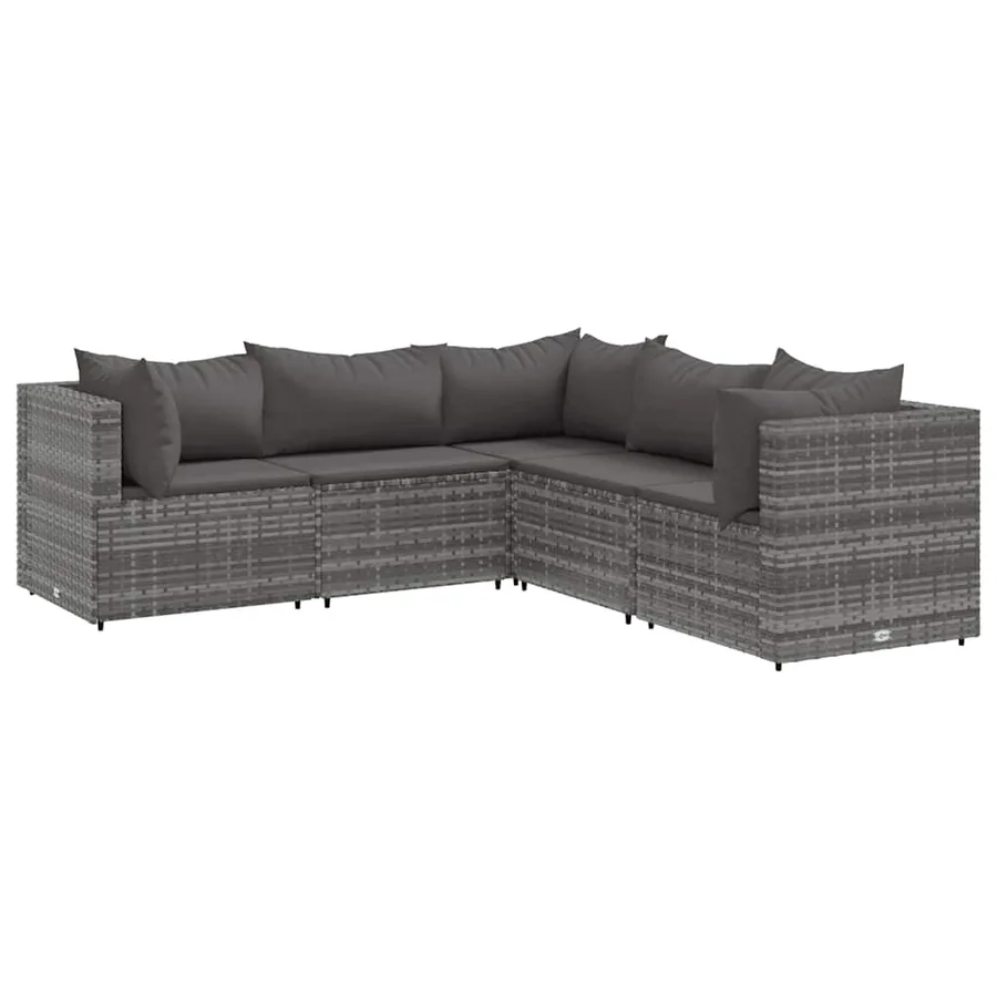 Salon de jardin 5 pcs avec coussins Gris Résine tressée - 2