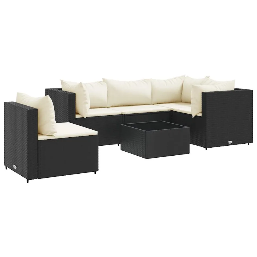 Salon de jardin 6 pcs avec coussins Noir Résine tressée - 2