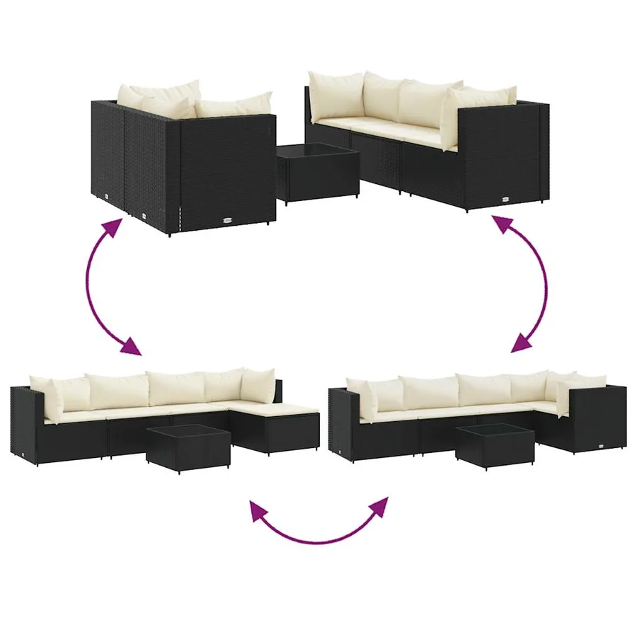 Salon de jardin 6 pcs avec coussins Noir Résine tressée - 6