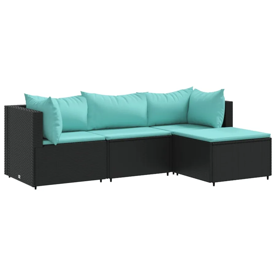 Salon de jardin 4 pcs avec coussins Noir Résine tressée - 2
