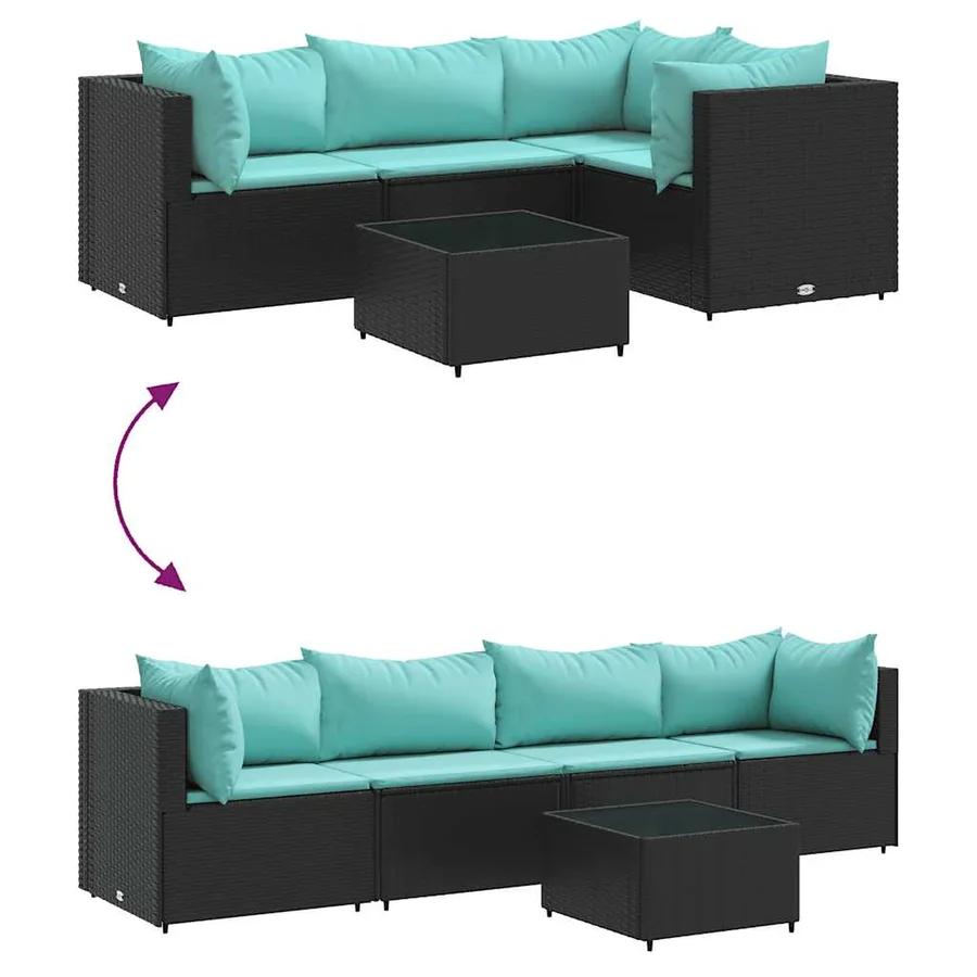Salon de jardin 5 pcs avec coussins Noir Résine tressée - 6