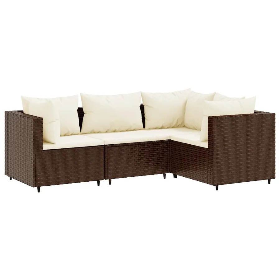 Salon de jardin 4 pcs avec coussins Marron Résine tressée - 2