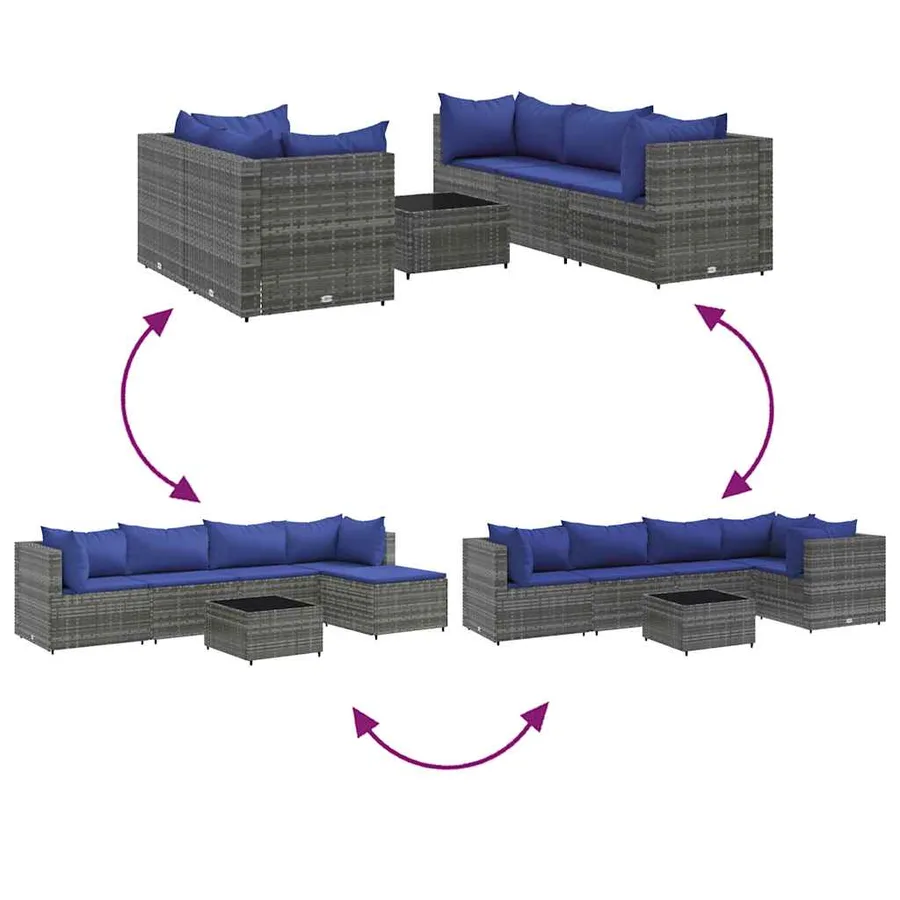Salon de jardin 6 pcs avec coussins Gris Résine tressée - 6