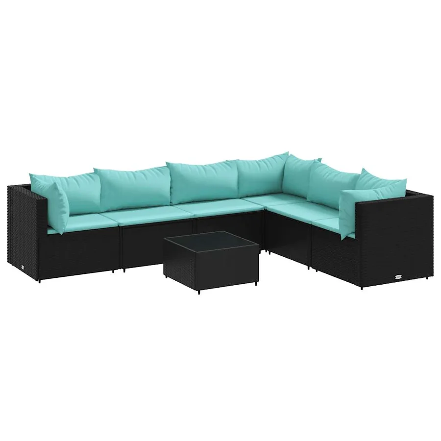 Salon de jardin 7 pcs avec coussins Noir Résine tressée 63 x 63 x 57,5 cm - 48,9 kg - 2