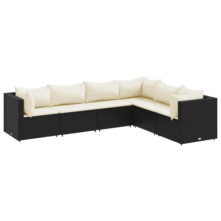 Salon de jardin 6 pcs avec coussins Noir Résine tressée - 2