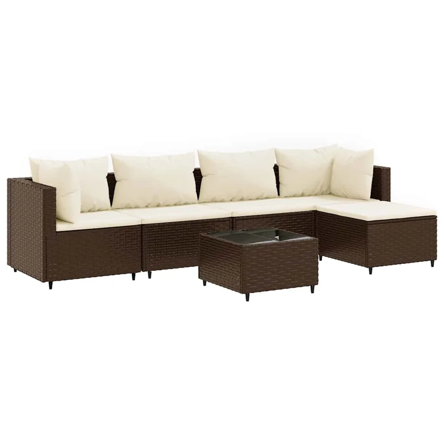 Salon de jardin 6 pcs avec coussins Marron Résine tressée - 2