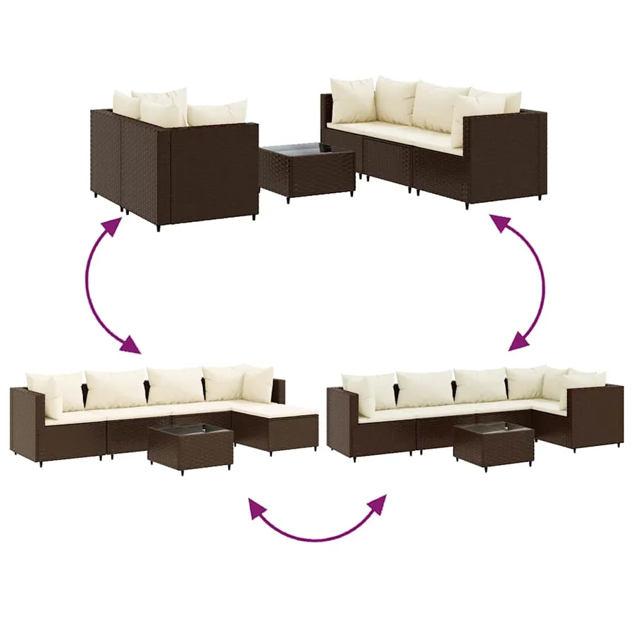 Salon de jardin 6 pcs avec coussins Marron Résine tressée - 7