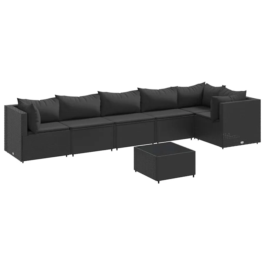 Salon de jardin 7 pcs avec coussins Noir Résine tressée 63 x 63 x 57,5 cm - 48,9 kg - 2