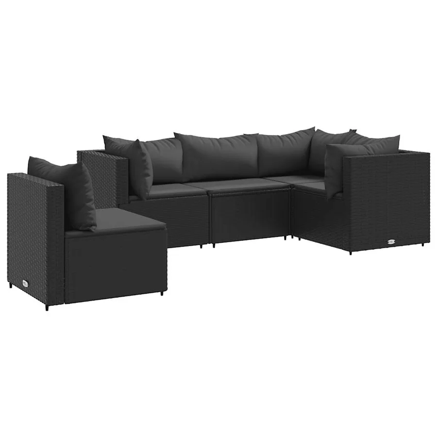 Salon de jardin 5 pcs avec coussins Noir Résine tressée - 2