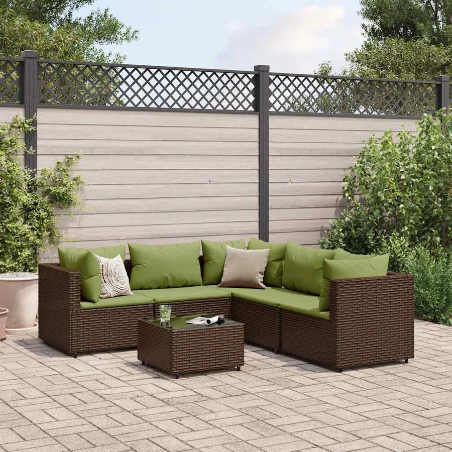 Salon de jardin 6 pcs avec coussins Marron Résine tressée