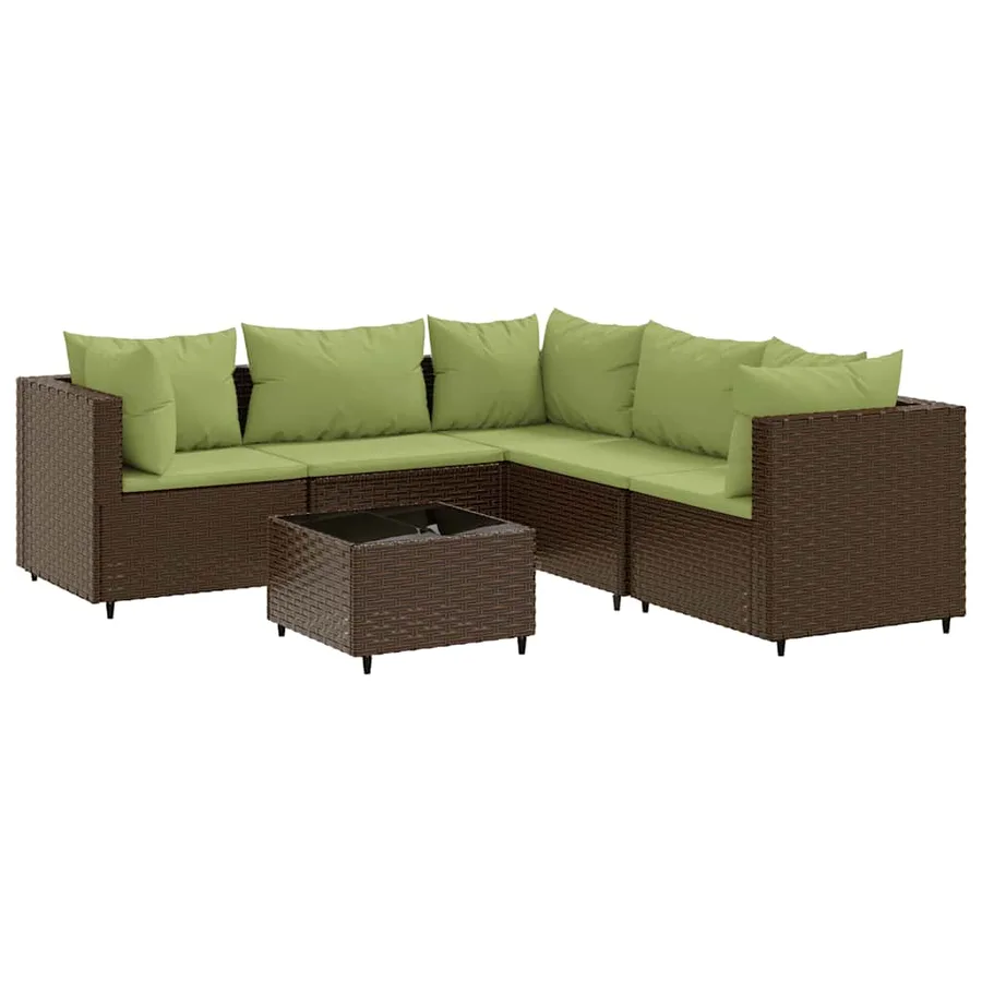 Salon de jardin 6 pcs avec coussins Marron Résine tressée - 2