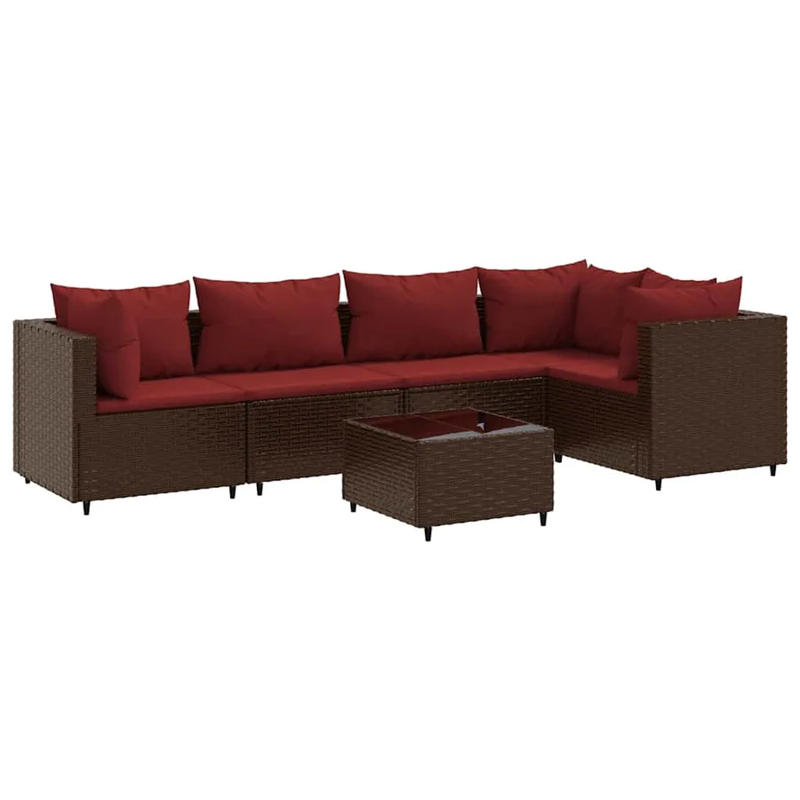 Salon de jardin 6 pcs avec coussins Marron Résine tressée - 2