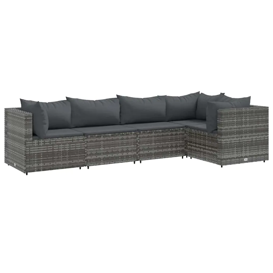 Salon de jardin 5 pcs avec coussins Gris Résine tressée - 2