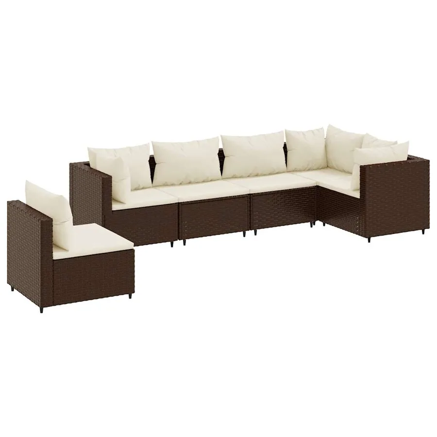 Salon de jardin 6 pcs avec coussins Marron Résine tressée - 2