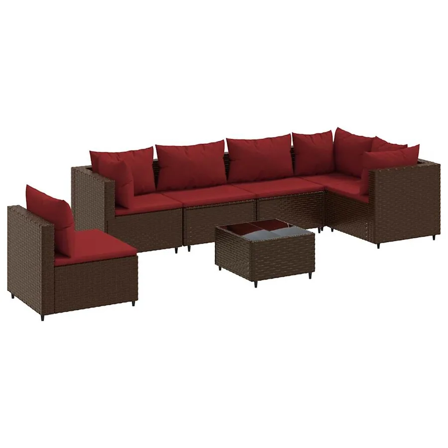 Salon de jardin avec coussins 7 pcs marron résine tressée - 2