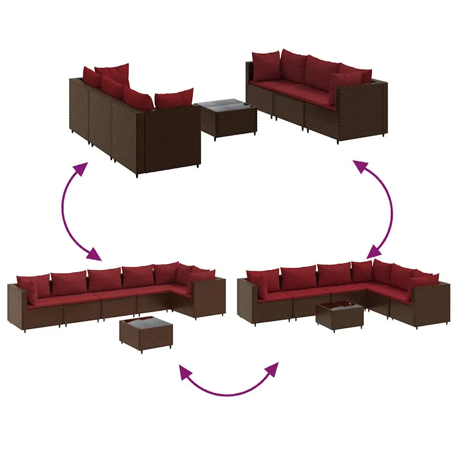 Salon de jardin avec coussins 7 pcs marron résine tressée - 6