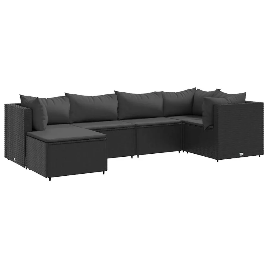 Salon de jardin 6 pcs avec coussins Noir Résine tressée - 2