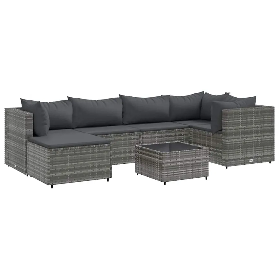 Salon de jardin 7 pcs avec coussins Gris Résine tressée - 2
