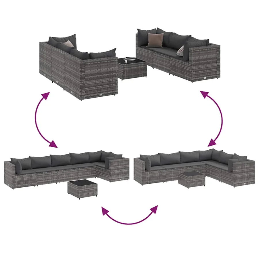 Salon de jardin 7 pcs avec coussins Gris Résine tressée - 7