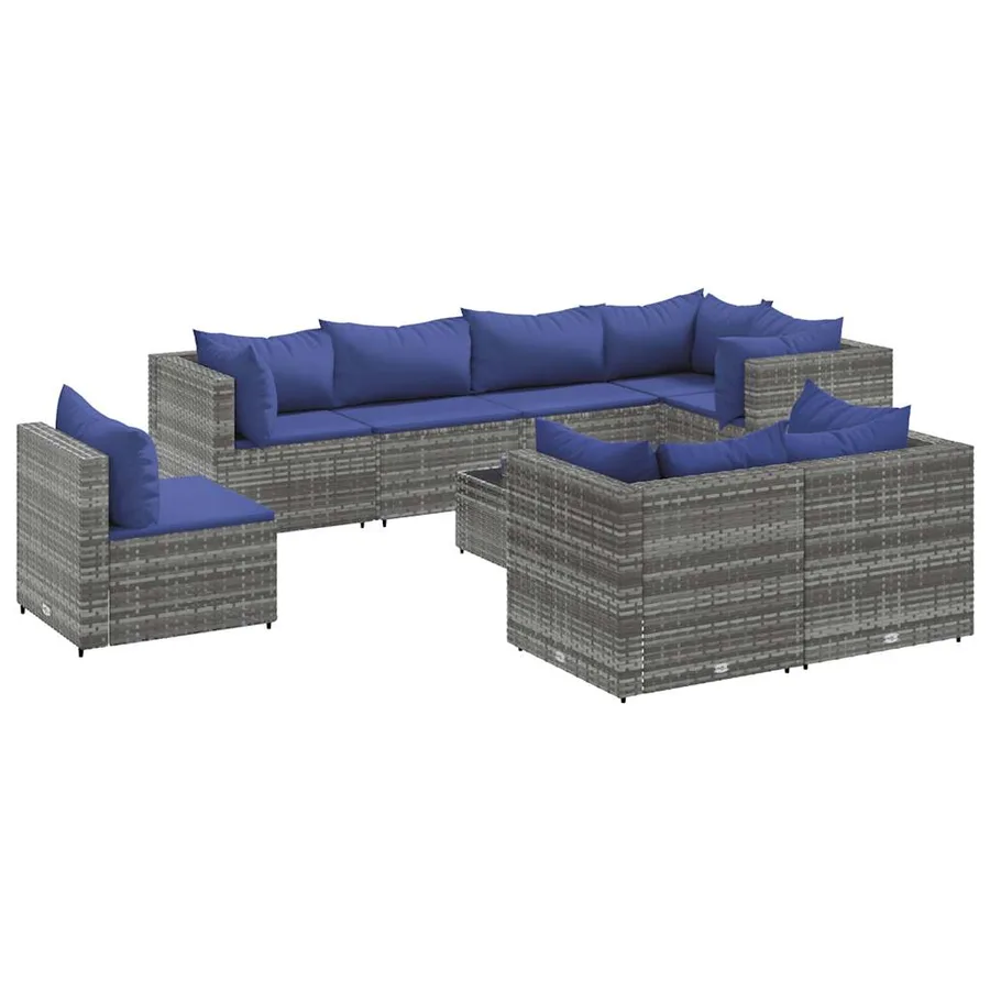 Salon de jardin 9 pcs avec coussins Gris Résine tressée - 2