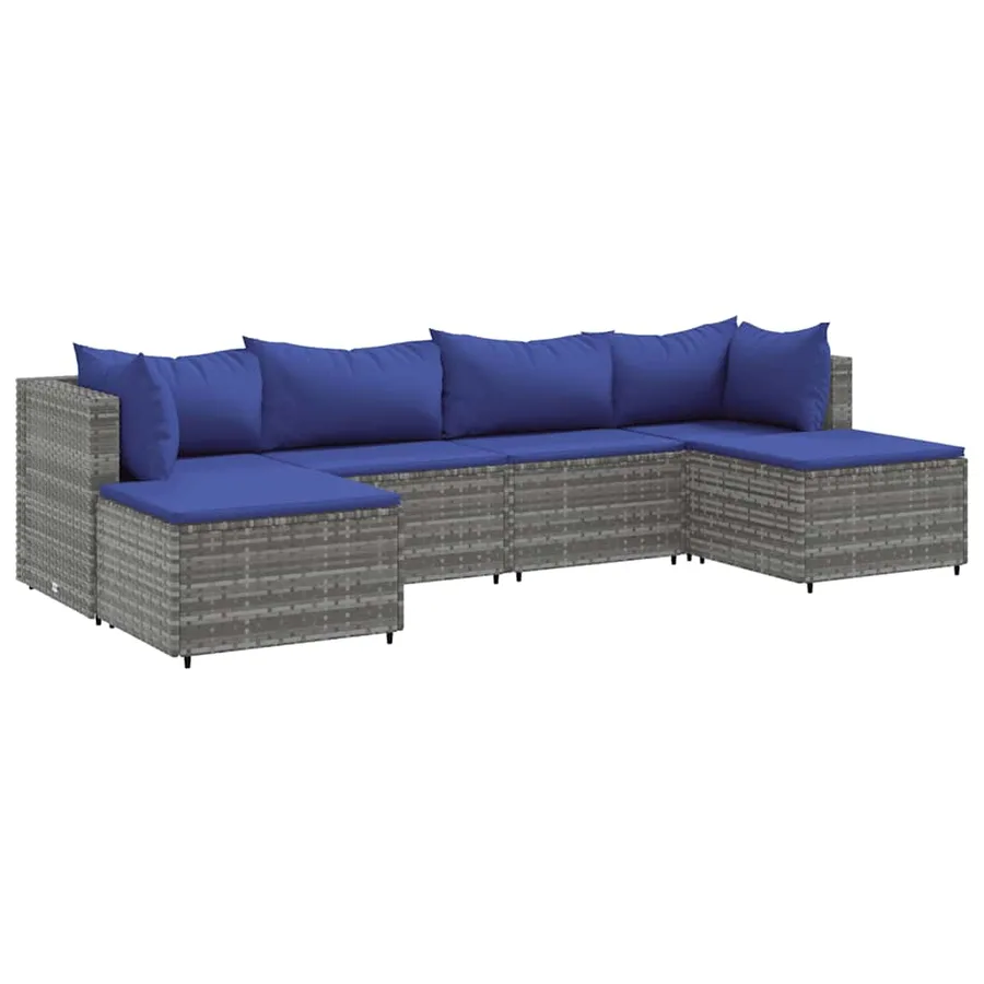 Salon de jardin 6 pcs avec coussins Gris Résine tressée - 2